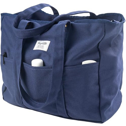 Bagelite Extra Large Canvas Tote for Women Men, Utility Work Bag with Zipper - color: Blue