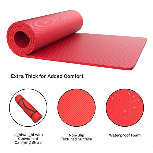 Foam Sleeping Pad - Lightweight Mat for Camping, Cots, Tents, Backpacking, and Yoga - Non-Slip and Waterproof with Handle by Wakeman - color: Red