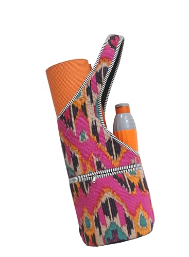 INDIAN CRAFT CASTLE Yoga Mat Bag | Tote Mat Bag | Sling Yoga Tote w/Large Side Pocket & Zipper Pocket | Yoga Mat Carrier Fits Most Size Mats - color: Pink Multi