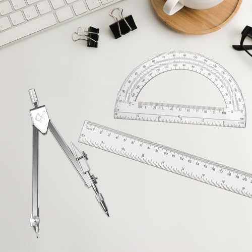 3 Packs Plastic 12 Inch Ruler,6 Inch Clear Protractor and Compasses Set Student Geometry Math Set for Classroom Set Angle Detector School Supplies Classroom Ruler Home Office Drawings