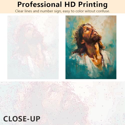 TUMOVO Framed Jesus Paint by Numbers for Adults Beginner, DIY Paint by Number on Canvas Christian, Adults' Paint-by-Number Kits Christ, Acrylic Oil Hand Painting for Adults Art Crafts 16"x20" - color: Jesus- Framed