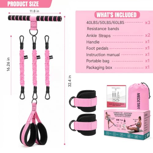Pedal Resistance Band, 40/50/60 lbs with Handles & Ankle Straps