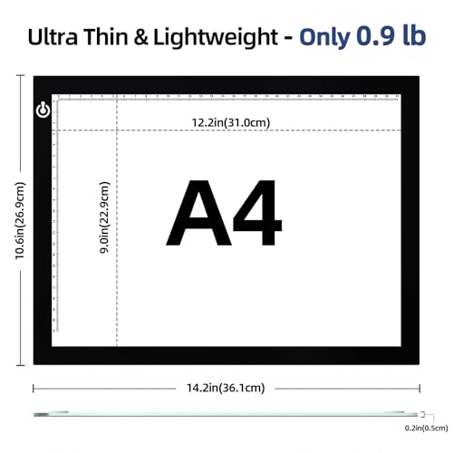 A4 Tracing Light Box, LED Board Adjustable Brightness Light Pad | Micro-USB powered, Light Table for Artists, Tattoo Drawing, Animation, Sketching, Stenciling & Diamond Art Painting