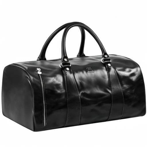 Time Resistance Leather Duffel Bag - Large Weekend Gym Travel Bag (Black) - color: Black