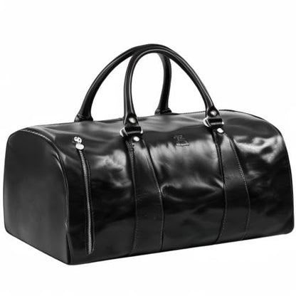 Time Resistance Leather Duffel Bag - Large Weekend Gym Travel Bag (Black) - color: Black