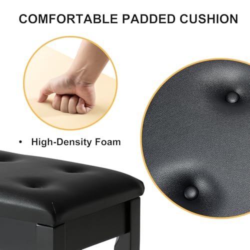 Wooden Piano Bench with Storage, Piano Stool with Waterproof Padded Cushion, Bench Seat for Vanity, Living Room, Bedroom (Black) - color: Single-black