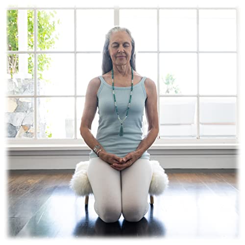 Meditation Bench Luxury Genuine Sheepskin Seat Cover meditate deeper & longer in pure comfort - mindful prayer kneeler - unique ergonomic design supports back and knees to bring health & wellbeing