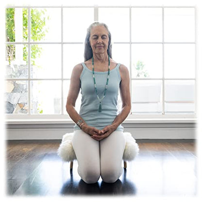 Meditation Bench Luxury Genuine Sheepskin Seat Cover meditate deeper & longer in pure comfort - mindful prayer kneeler - unique ergonomic design supports back and knees to bring health & wellbeing