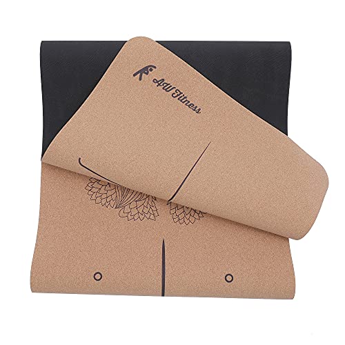 AW Fitness Premium Cork Yoga Mat | Extra Thick, Long | Natural Cork & Non-Toxic Rubber | Best for Yoga, Pilates, Exercise | Mandala Meditation Design with Markers (72-Inch x 24-Inch x 5mm Thick)