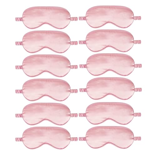 12PACK Silky Sleep Masks Satin Eye Mask Silk Eyes Cover for Sleeping Blackout Eyeshades Soft Blindfold Travel Nap Gifts - color: Pale Rose