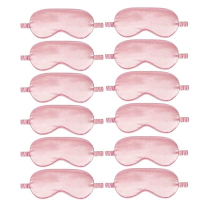 12PACK Silky Sleep Masks Satin Eye Mask Silk Eyes Cover for Sleeping Blackout Eyeshades Soft Blindfold Travel Nap Gifts - color: Pale Rose