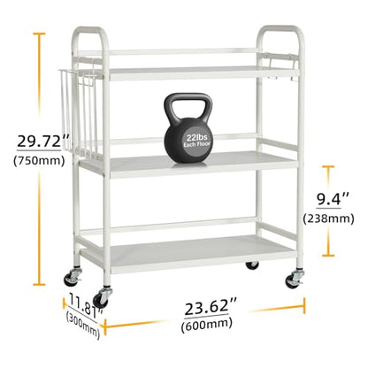 HDANI 3 Tier Metal Rolling Utility Cart,High Capacity Multi Purpose Heavy Duty Cart for Office,Kitchen,Living Room,Bedroom,White - color: White, size: Large Solid with Basket