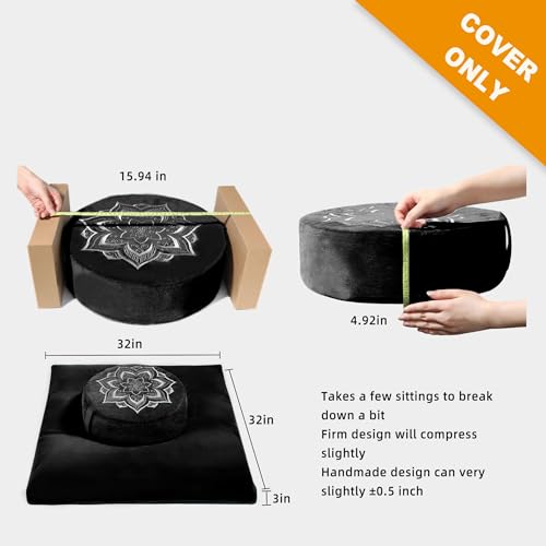 Meditation Zafu Cushion Set,Removable Machine-Washable Luxury Velvet Cover (Black（Only Cover）) - color: Black（only Cover）