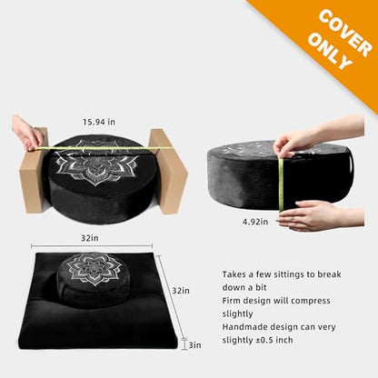 Meditation Zafu Cushion Set,Removable Machine-Washable Luxury Velvet Cover (Black（Only Cover）) - color: Black（only Cover）