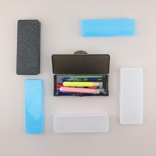 4PCS Clear Thin Rectangle Storage Containers Box Pencil Case (Blue) | Large Capacity Storage Containers Box with Hinged Lid and Snap Closure for Pencils, Pens, Drill Bits, Office Supplies - color: Clear Blue