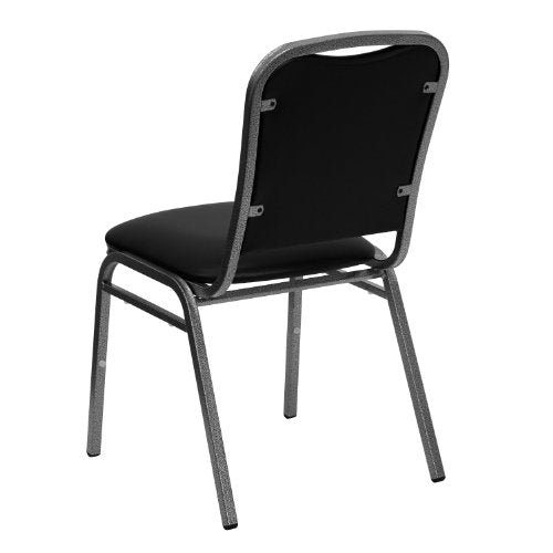 BizChair Stacking Banquet Chair in Black Vinyl - Silver Vein Frame