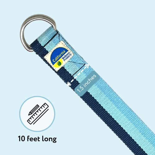 California Yoga Strap | Yoga Belt with Safe Adjustable D-Ring Buckle for Pilates | Stretching Strap | Exercise Bands | Physical Therapy | Improves Sitting Posture - color: Blue-10ft
