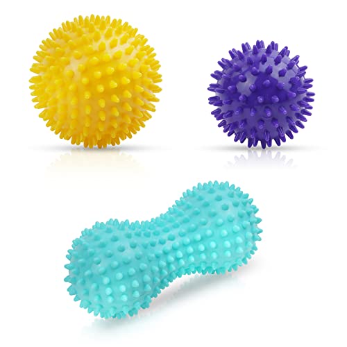 URAQT Spiky Massage Ball, 3 Pack Hard Spiky Massage Ball Roller Set, Professional Physical Therapy Massage Balls for Myofascial Release, Trigger Point Deep Tissue Massage, Plantar Fasciitis Recovery - color: 3pcs