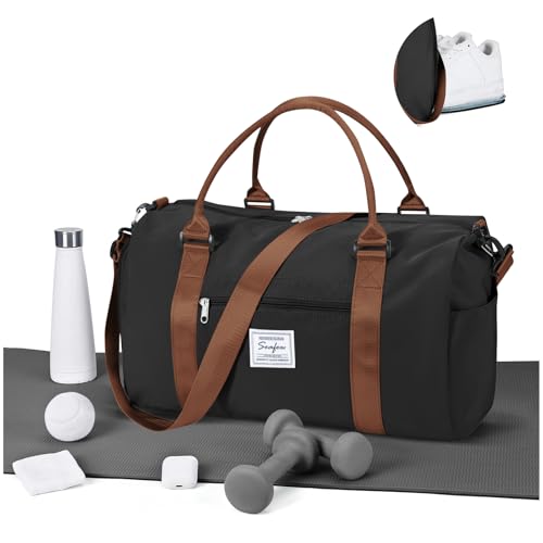 Gym Bag for Women Men with Shoes Compartment,Sports Duffle Bag Personal item travel Duffel Bags Tote Bag Small Carry on Weekender Overnight Bags Workout Dance Bag Hospital Holdalls Black Brown - color: A9-Black Brown