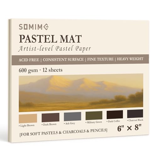 Somime 6x8 Sanded Pastel Paper Pad, 600gsm 12 Sheets of 6 Assorted Colors | Heavyweight Artist Drawing Paper Pad for Pencils and Soft Oil Charcoal Pastels - size: 6x8 12 sheets