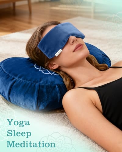 Hihealer Premium Crescent Meditation Cushion, Buckwheat Yoga Bolster Pillow - color: Blue