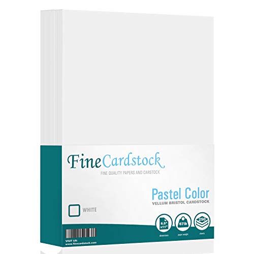 Color Cardstock Paper 67 Vellum Bristol, Sizes: 8.5 x 11 | 11 x 17 | 8.5 x 14 |1 ream of 250 Sheets Per Pack. (8.5 x 11, White) - color: White, size: 8.5 x 11