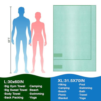 Microfiber Travel Towel for Body Quick Dry Beach Yoga Mat Hiking Backpacking Swimming Pool Camping Towel(Light Green, 1 Pack XL(31.5X70 Inch) - color: Light Green, size: 1 Pack XL(31.5X70 Inch