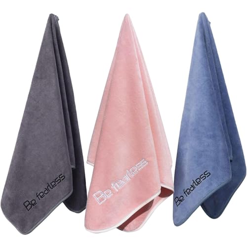 Microfiber Gym Towels Bigger Size Super Soft for Exercise Fitness, Sports | Highly Absorbent Workout Towel, 380-GSM 15 x 31-Inch Quick-Drying Yoga Towels (3 Pack, Pure Blue+Pink+Grey) - color: Blue-pink-grey, size: 3P-15x31 inches