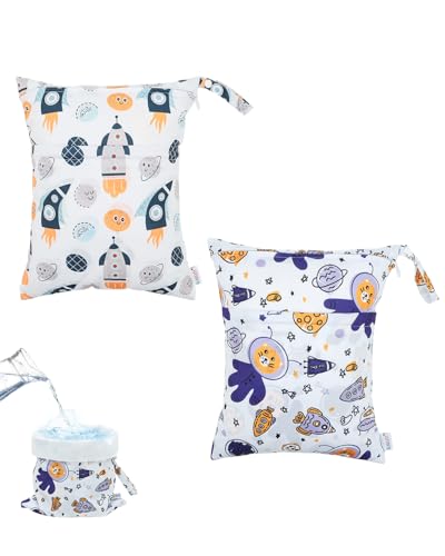 ALVA ALVABABY 2pcs Waterproof Wet Dry Bags,Reusable with Two Zippered Pockets,Baby Cloth Diaper,Travel,Beach,Pool,Daycare,Soiled Baby Items,Yoga Gym Bag,Swimsuits or Wet Clothes 2LW03 - color: Rockets and alien tigers