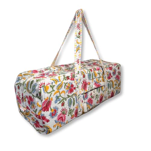 Large Capacity Handblock Printed Yoga Mat bag for Women, Gym Bag, Fits Yoga Blocks, Adjustable strap, Pilates, Gym, Fitness Block & Gear, Light and Durable - color: Summer Time