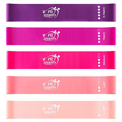 Fit Simplify Resistance Loop Exercise Bands with Instruction Guide and Carry Bag, Set of 5 - color: Berry