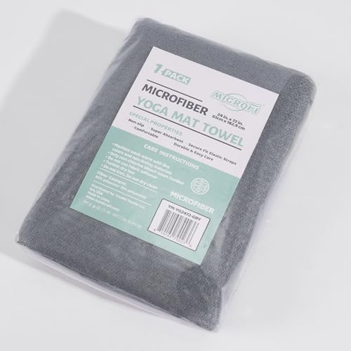 MICROFI Microfiber Hot Yoga Towel Mat, 24 x 72 inches, with Non-Slip Silicone Grip, Secure Fit Elastic Straps (Gray) - color: Gray