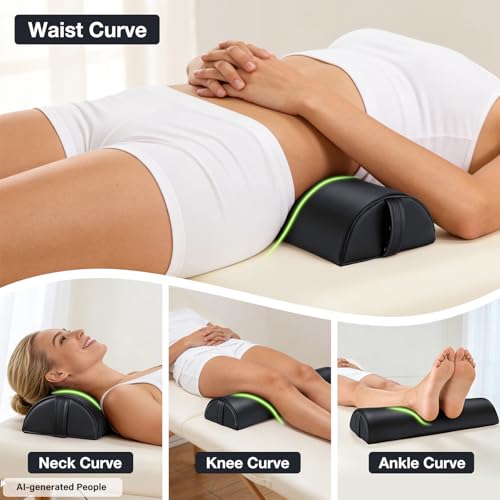 Medium Leg Bolster for Massage Table, 21 x 6 x 3 in Massage Bolsters | PU Leather Half Moon Bolster Pillow with Strap Handle, Semi-Round Ankles Leg Pain Relief Knee Bolster Cushion for Back - color: Medium Black - 21x6x3 in - Pu Leather