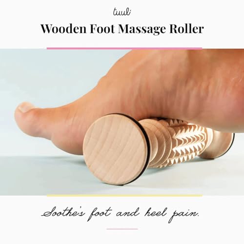 tuuli Accessories - Wooden Foot Massager, Grooved Muscle Roller, Helps Ease Muscle Tension, Supports Blood Circulation, Natural Wood Therapy Massage Tools, 8 x 2 inches - size: S