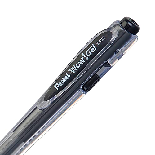 Pentel WOW! Gel Retractable Gel Pen 0.7mm Medium Line Black Ink, Box of 12 (K437-A) (Pack of 2) - color: Black, size: 12 Count (Pack of 2)