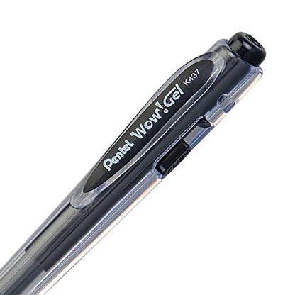 Pentel WOW! Gel Retractable Gel Pen 0.7mm Medium Line Black Ink, Box of 12 (K437-A) (Pack of 2) - color: Black, size: 12 Count (Pack of 2)