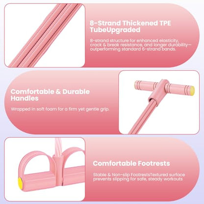 2026 Upgraded 8-Tube Multifunction Pedal Resistance Bands with Handles - Ultra-Strong Tension for Yoga, Full-Body Workout - Ideal for Home, Office & Travel Fitness (Pink)