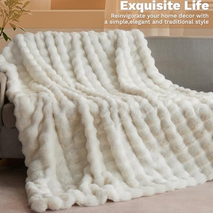 LIFEYJ Faux Fur Throw Blanket for Couch,Soft Plush Bubble Blanket,60"x80" - color: G-white, size: 60"W x 80"L