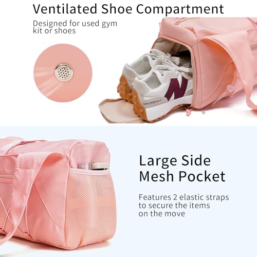 Handbag for Women Yoga Bag Large Capacity Yoga Pad Buckle with Shoe Compartment Water Bottle Sports Gym Bag Travel - color: A02-pink