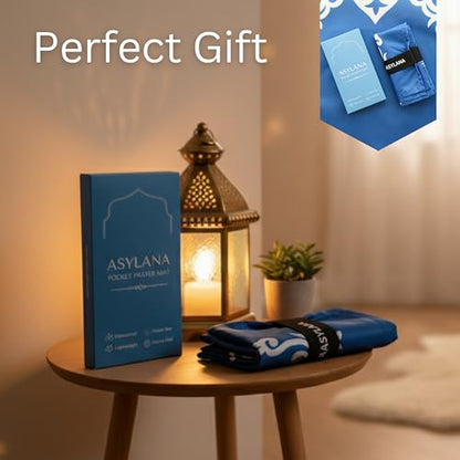 Portable Islamic Pocket Prayer Mat, Waterproof & Lightweight Thin Travel Sajjadah, Foldable Compact Small Muslim Praying Rug with Elastic Band, Essential Salah Gift Accessory - color: Royal Blue