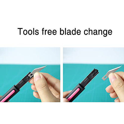 Nova Precision Craft & Hobby Knife, Premium Safety Cutter for Trimming, Vinyl Weeding and Art, Innovative Flat Design for a Better Use, Retractable #11 Fine Point Blade, Super Slim and Safe (Pink) - color: Pink