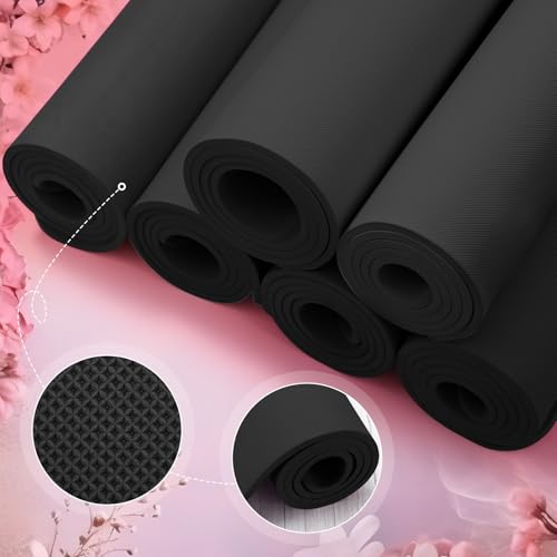 Timgle 6 Pcs 10mm Thick Yoga Mat Bulk 68 x 24 Inches Anti-slip Tear-resistant Exercise Mat Adult Gym Mats for Fitness, Stretching, Workout and Studio, Outdoor Yoga, Pilates - color: Black