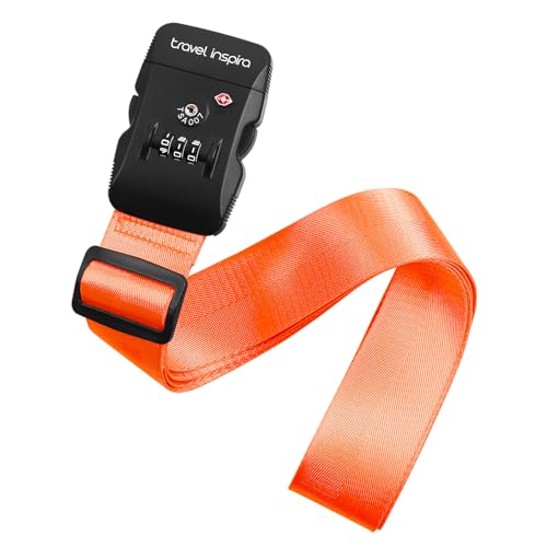 Travel Inspira Heavy Duty Luggage Straps with TSA Lock | Anti-Burst Protection; High Visibility Orange; TSA-Lock Belt with Tag; Adjustable 103-200cm; 20-28 Inch Bags; Anti-Burst - color: Orange