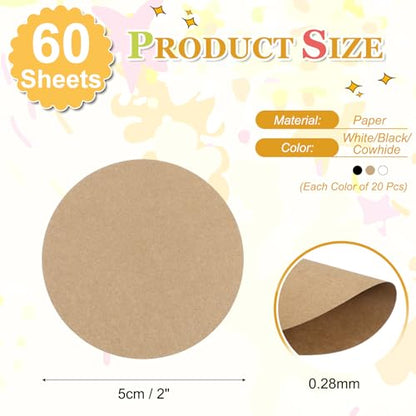 PATIKIL 60 Sheet Circle Card Stock, 2 Inch Round Cutouts Paper Thick Cardstock Coaster for DIY Craft Projects Printing Supplies Bulletin Board Decor, White/Black/Cowhide | Cutouts Paper Coaster for Office Supplies DIY Craft Projects Classroom Printing Bul