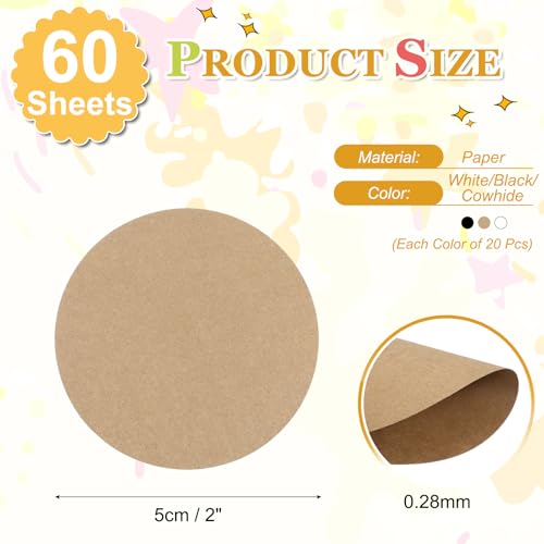 PATIKIL 60 Sheet Circle Card Stock, 2 Inch Round Cutouts Paper Thick Cardstock Coaster for DIY Craft Projects Printing Supplies Bulletin Board Decor, White/Black/Cowhide | Cutouts Paper Coaster for Office Supplies DIY Craft Projects Classroom Printing Bul