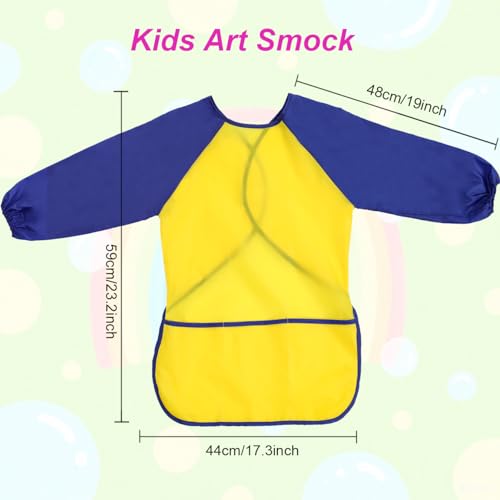 2 Pack Kids Art Smock Waterproof with Long Sleeve and 3 Roomy Pockets Artist Children Aprons for Toddlers Age 3-8 Painting Crafts(Yellow) - color: 2 Pack Yellow