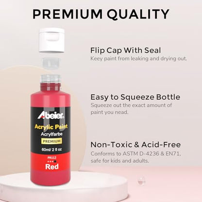ABEIER Acrylic Paint Set, 56 Colors x 2 oz, Non-Toxic Matte Paint | Rich pigments, smooth blending, waterproof when dry, fade-resistant finish, multi-surface art and craft projects