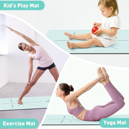 Yoga Mat 8mm Thick - Non Slip Workout Mat, 72x 26x 0.31 inch Exercise Mat with Alignment Mark, Anti-Tear Exercise & Fitness Mat for Yoga, Pilates & Floor Workouts, Carry Strap Included