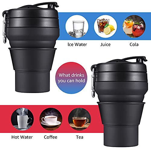Collapsible Cup for Traveling, 20 OZ 600ml Large Silicone Folding Camping Mug, Leak Proof BPA Free Portable Reusable Bottle for Coffee, Tea, Water, Camping, Hiking, Outdoor (Black) - size: 20 Ounces