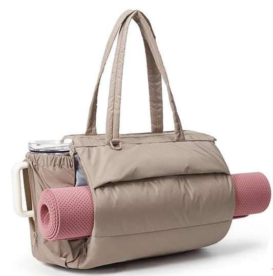 BAGSMART Yoga Pilates Tote Bag for Women with Knotted Handle, Gym Bag - color: Camel